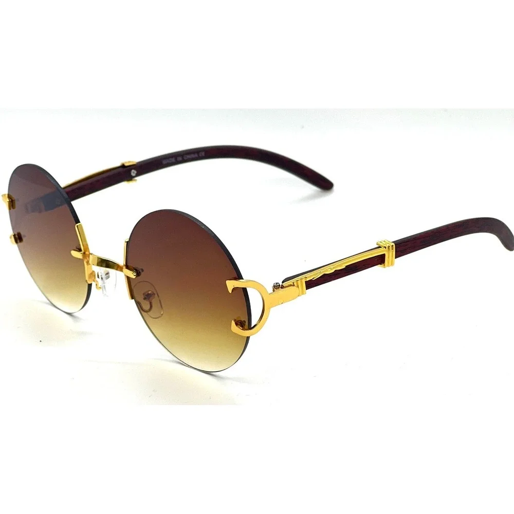 Sunglasses Classic UV400 Protection Gold‎ Frameless Retro Shades Circle Lentes